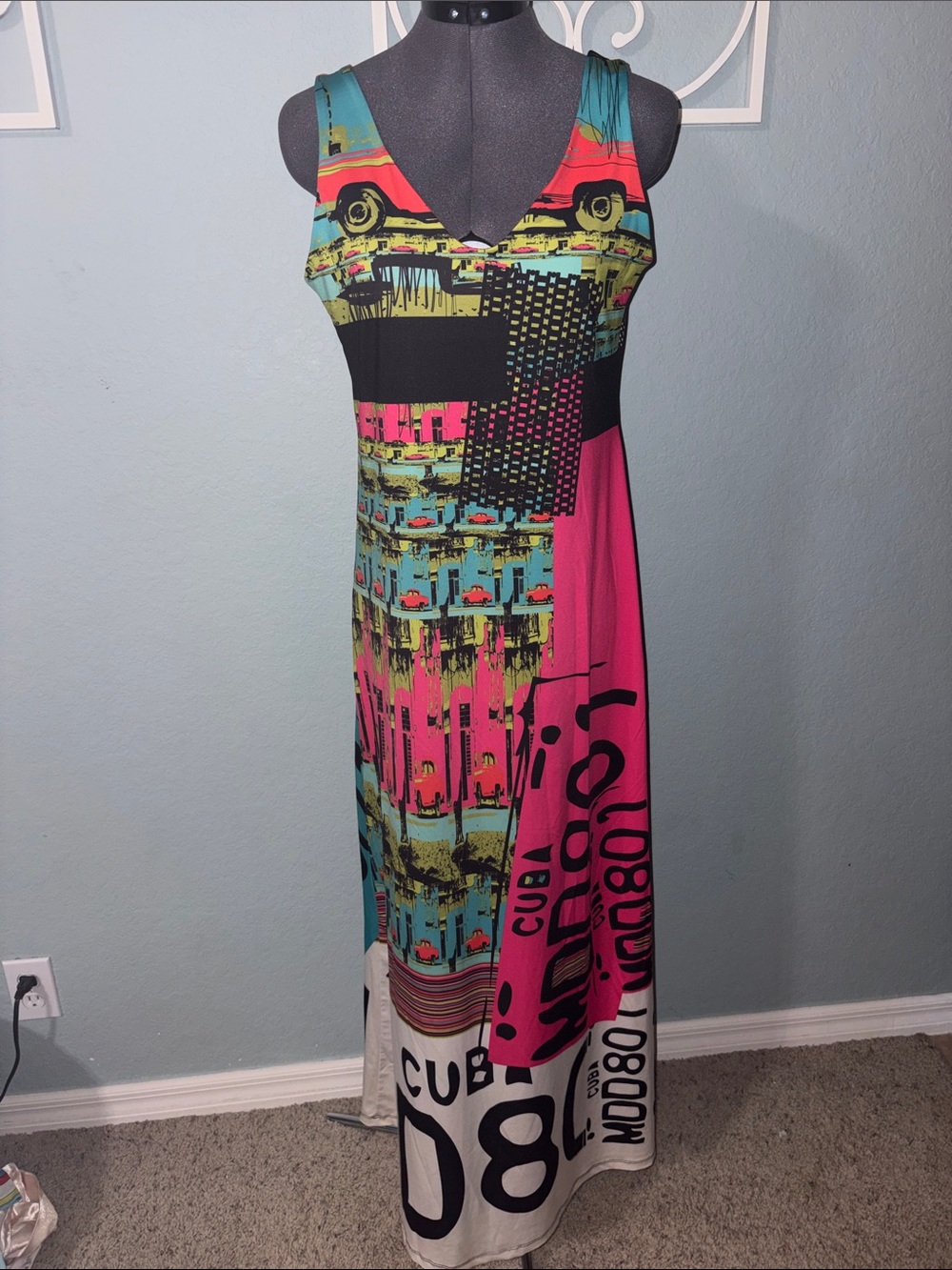 Nwot Volt Design Cuba graphic Abstract maxi Dress wearable art